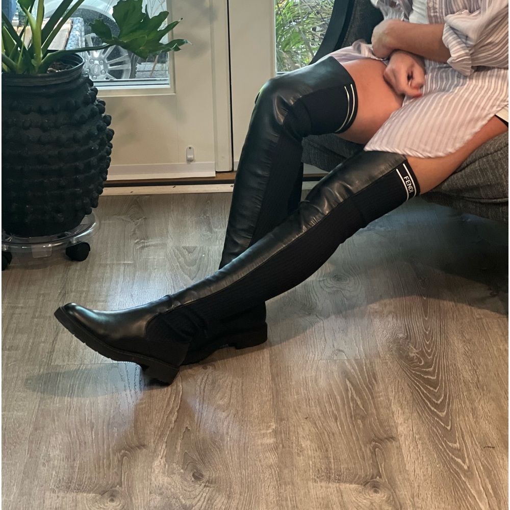 .  Fendi  Leather Over-The-Knee Sock Boots - Picture 6 of 9